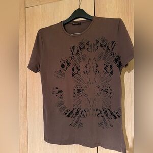 Roberto Cavalli T Shirt Men L Brown Short Sleeve Graphic Front Cotton 100%